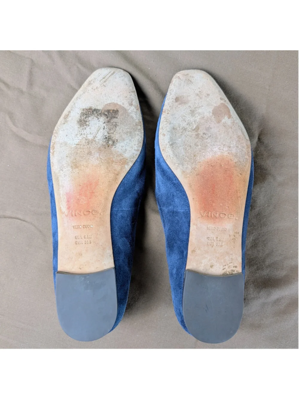 Vince Navy Blue Suede Smoking Loafers Womens 6.5 Minimalist Leather Sole Flats